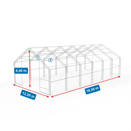 Stanová hala so šikmou strechou 12,2x18,3m PVC 750g/m2