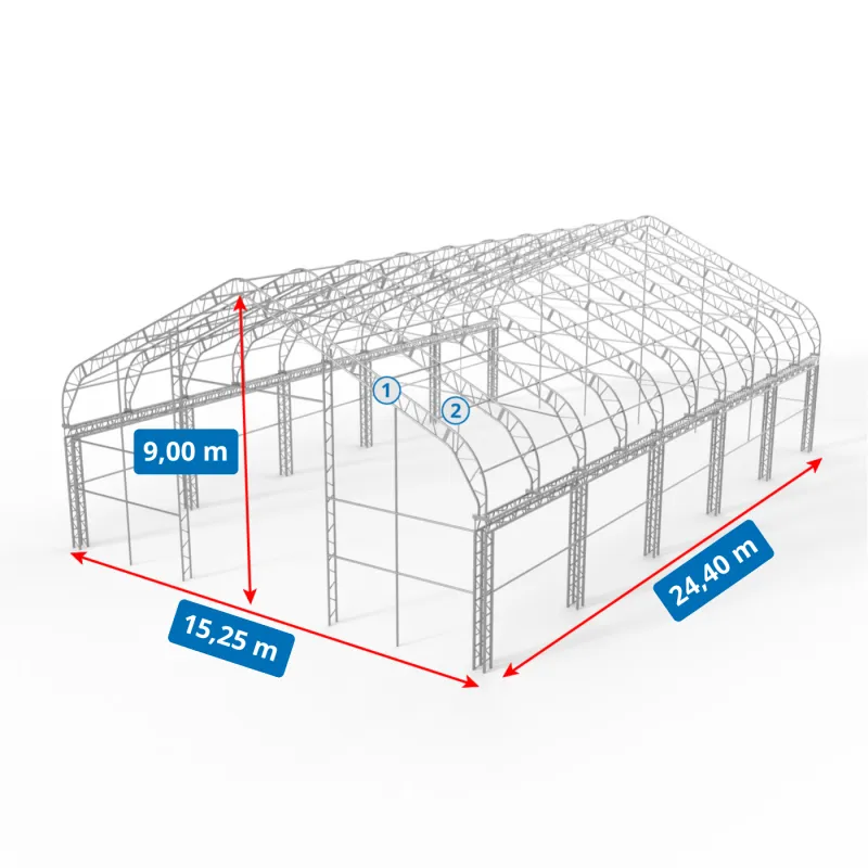Stanová hala XL so sedlovou strechou 15,25x24,4m PVC 750g/m2