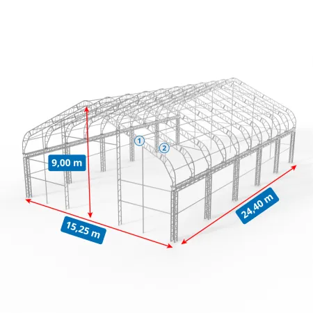 Stanová hala XL so sedlovou strechou 15,25x24,4m PVC 750g/m2