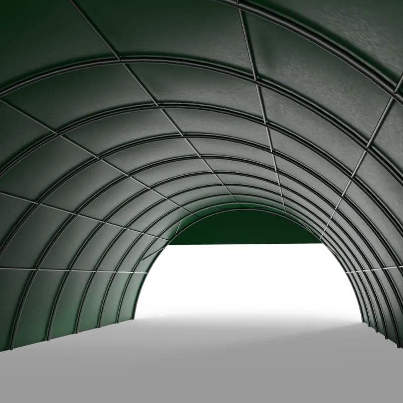 Štítový kryt pre oblúkovú halu 12 m v zelenej verzii PVC 750 g/m²