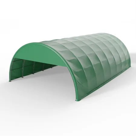 Štítový kryt s rámom pre oblúkovú halu 15 m v zelenej verzii PVC 750 g/m²