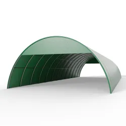 Štítový kryt pre oblúkovú halu 12 m v zelenej verzii PVC 900 g/m²