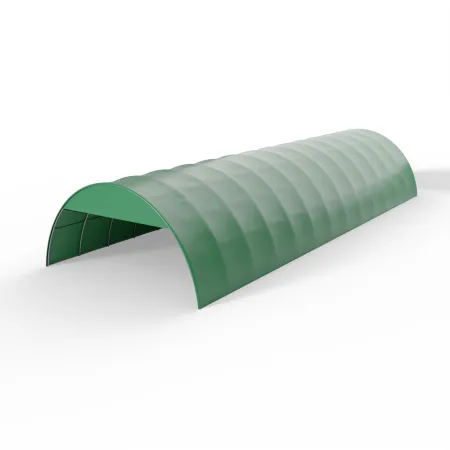 Štítový kryt pre oblúkovú halu 12 m v zelenej verzii PVC 900 g/m²