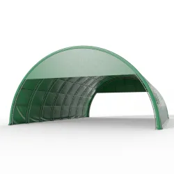 Štítový kryt s rámom pre oblúkovú halu 15 m v zelenom vyhotovení PVC 900 g/m²