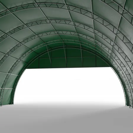 Štítový kryt s rámom pre oblúkovú halu 15 m v zelenej verzii PVC 900 g/m²