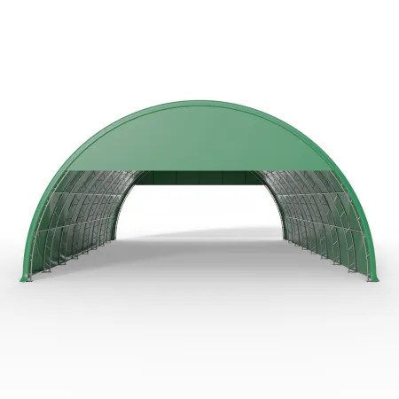 Štítový kryt s rámom pre oblúkovú halu 15 m v zelenom vyhotovení PVC 900 g/m²