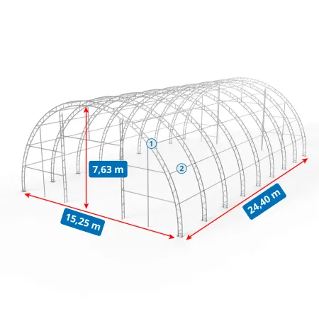 Zosilnená oblúková stanová hala 15,25x24,4 m PVC 750g/m²