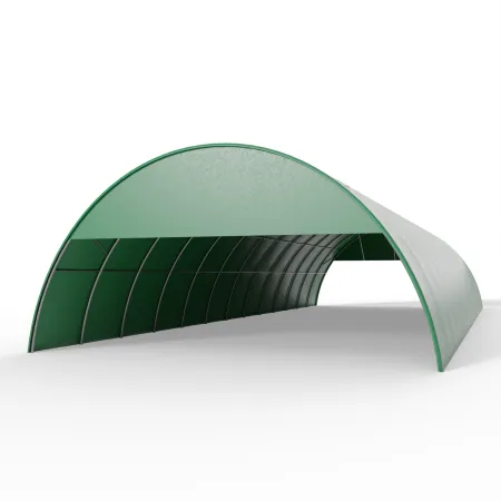 Štítový kryt s rámom pre oblúkovú halu 12 m v zelenom vyhotovení PVC 750 g/m²