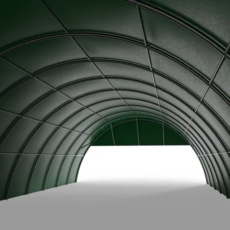 Štítový kryt s rámom pre oblúkovú halu 12 m v zelenom vyhotovení PVC 750 g/m²