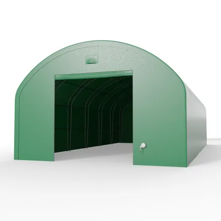 Plachtová hala s vertikálnymi bočnými stenami 12,2x30,5 m PVC 900 g/m² v zelenom vyhotovení