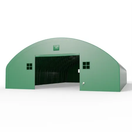 Plachtová hala s vertikálnymi bočnými stenami 15,25x24,4 m PVC 750 g/m² v zelenom vyhotovení