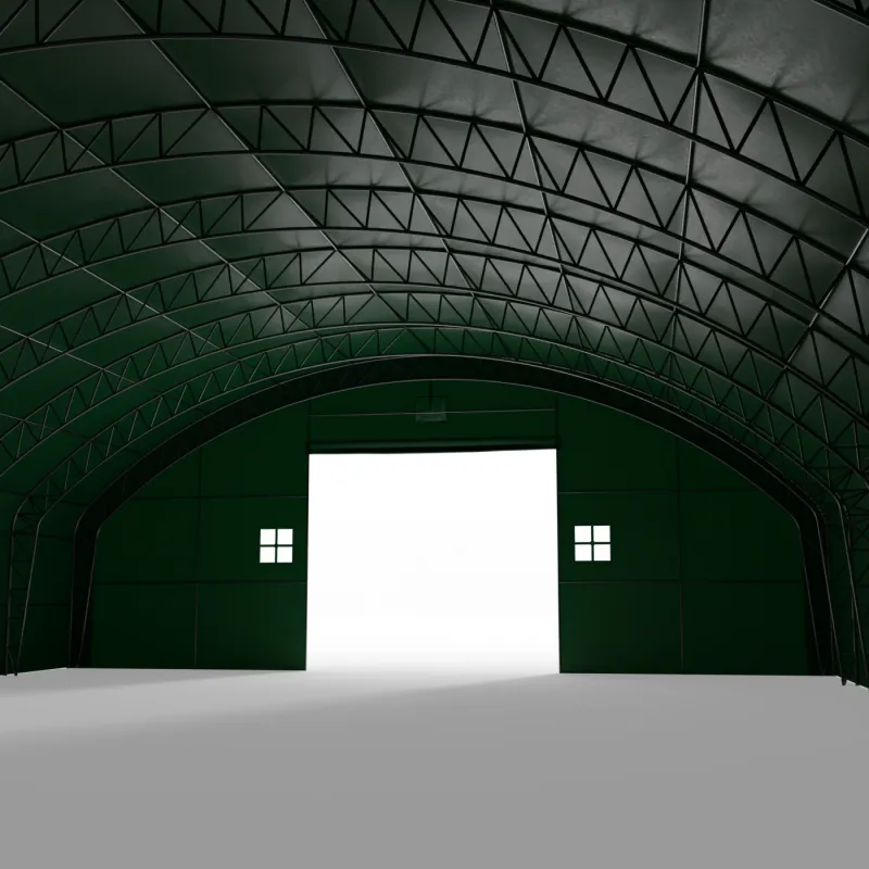 Plachtová hala s vertikálnymi bočnými stenami 18,3x30,5 m PVC 750 g/m² v zelenom vyhotovení