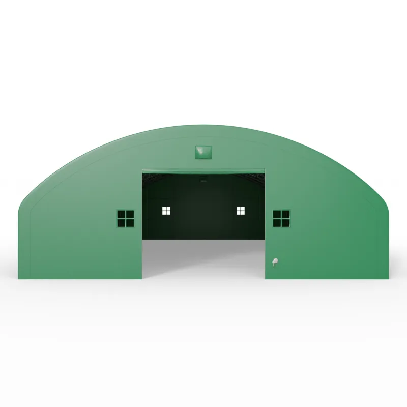 Plachtová hala s vertikálnymi bočnými stenami 21,5x36,6 m PVC 750 g/m² v zelenom vyhotovení