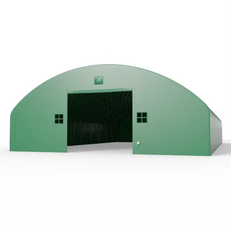 Plachtová hala s vertikálnymi bočnými stenami 21,5x36,6 m PVC 900 g/m² v zelenom vyhotovení