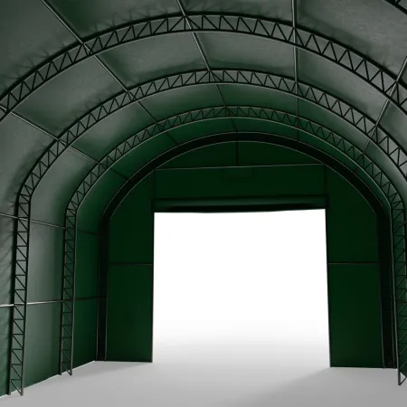 Plachtová hala s vertikálnymi bočnými stenami 6,1x9,15 m PVC 900 g/m² v zelenom vyhotovení