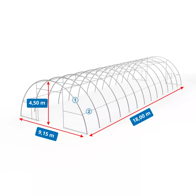 Zakrivená stanová hala 9,15x18m PVC 900g/m2